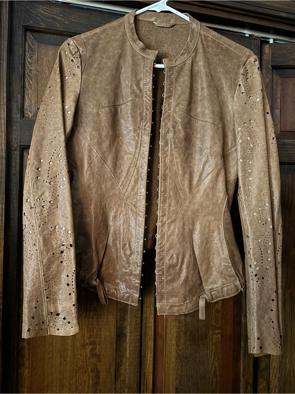 Interf Ashton Spa Italy Brown Laser-Cut Suede Leather Jacket